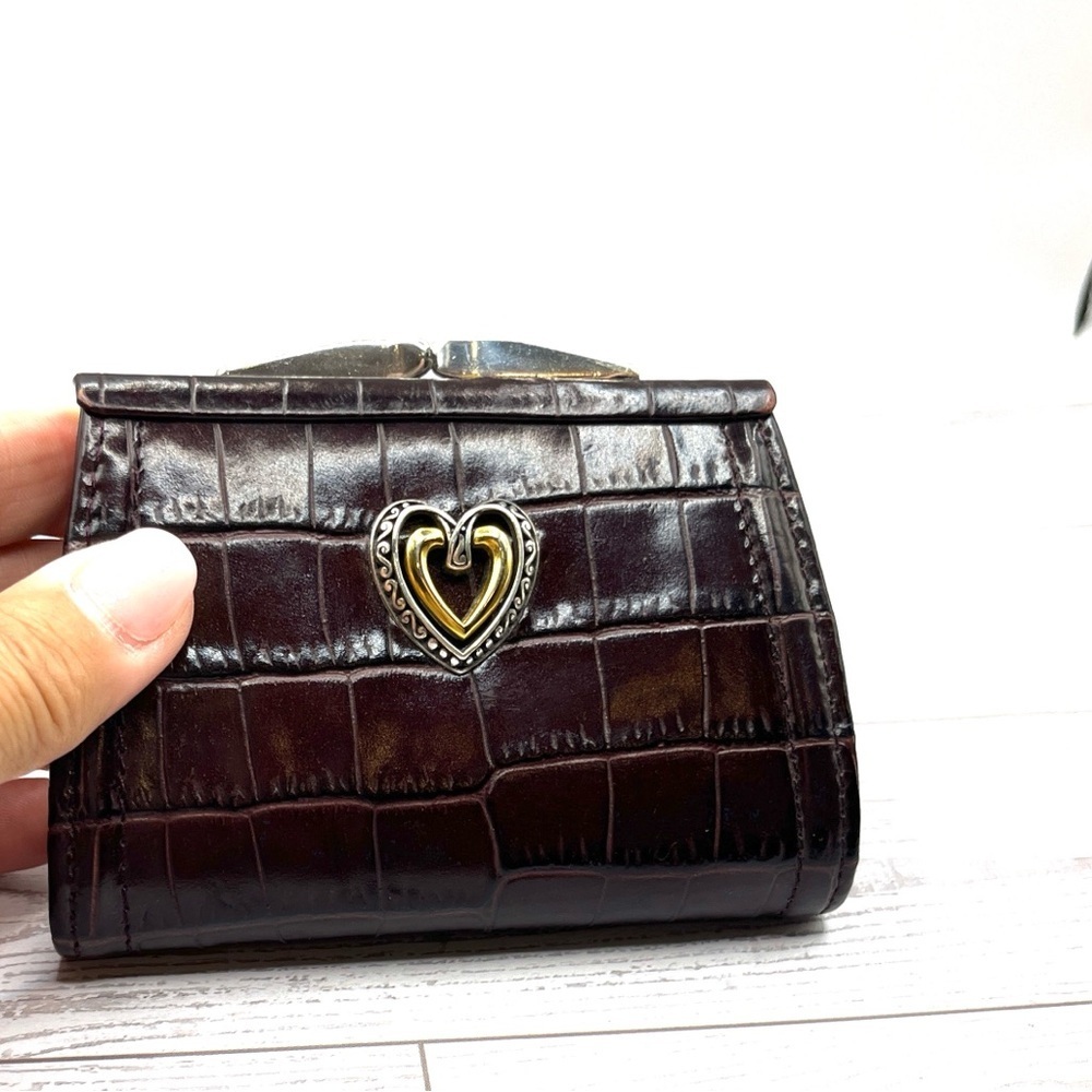 Brighton Dark Brown Crocodile-Embossed Wallet Coin Purse with Heart Vintage